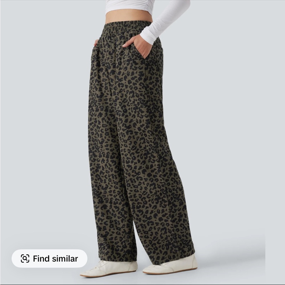 NWT Halara high waisted corduroy leopard pants - Picture 2 of 6